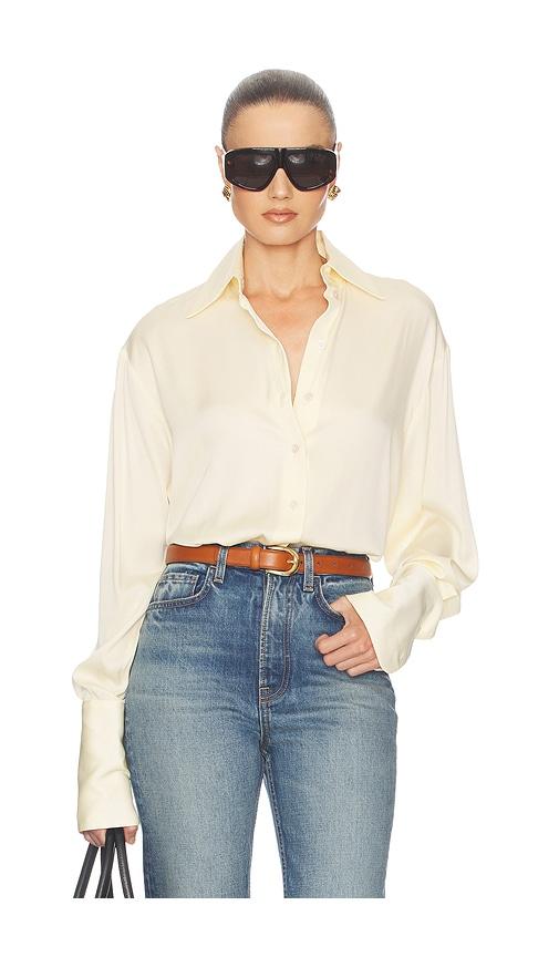 helsa the relaxed silk shirt in cream. - size l (also in xs, s, m)