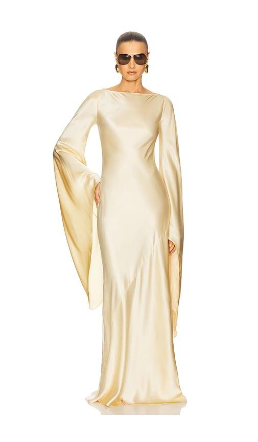 helsa the rosalind dress in silk charmeuse in yellow. - size s (also in xs)