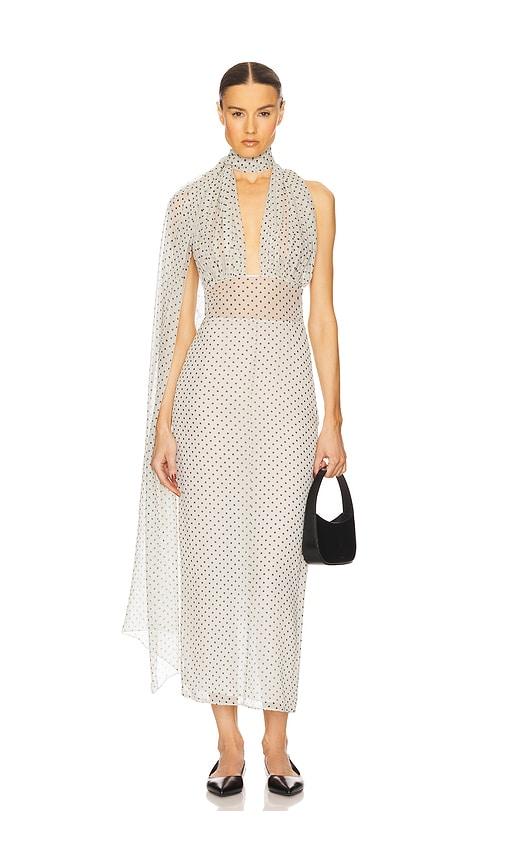 helsa the scarf dress in printed silk chiffon in white. - size l (also in m, s, xs)