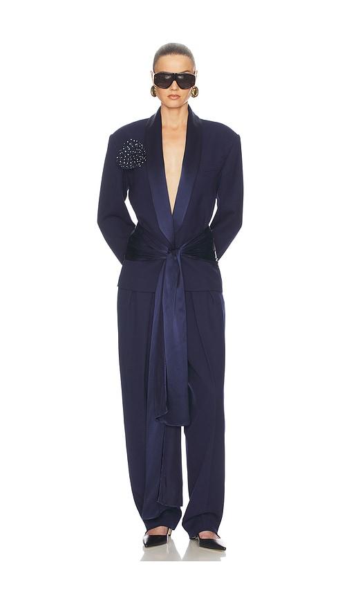 helsa the shawl in silk lyocell in navy.