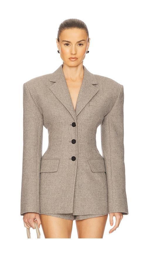 helsa the tweed s curve blazer in taupe. - size m (also in xxs, s)