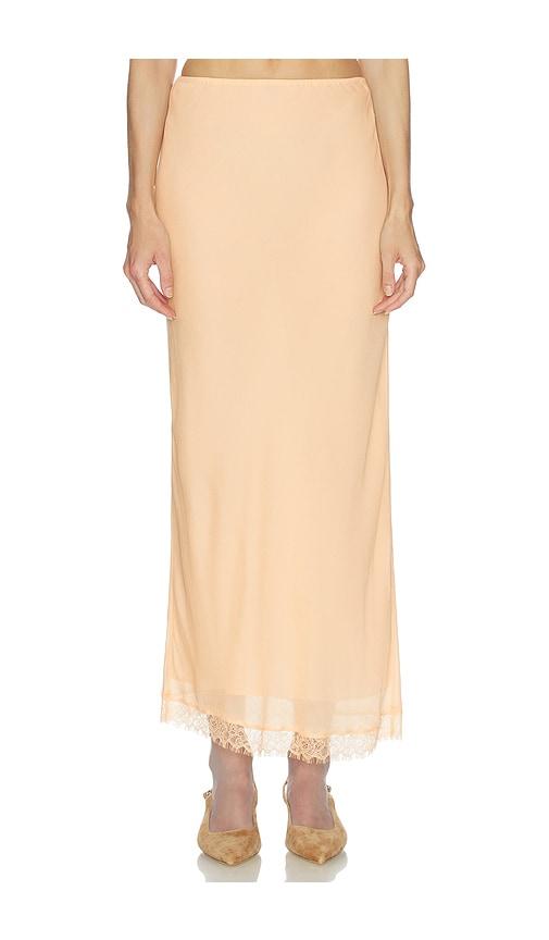 helsa viscose satin slip skirt with lace in beige. - size m (also in xxs, xs, s)