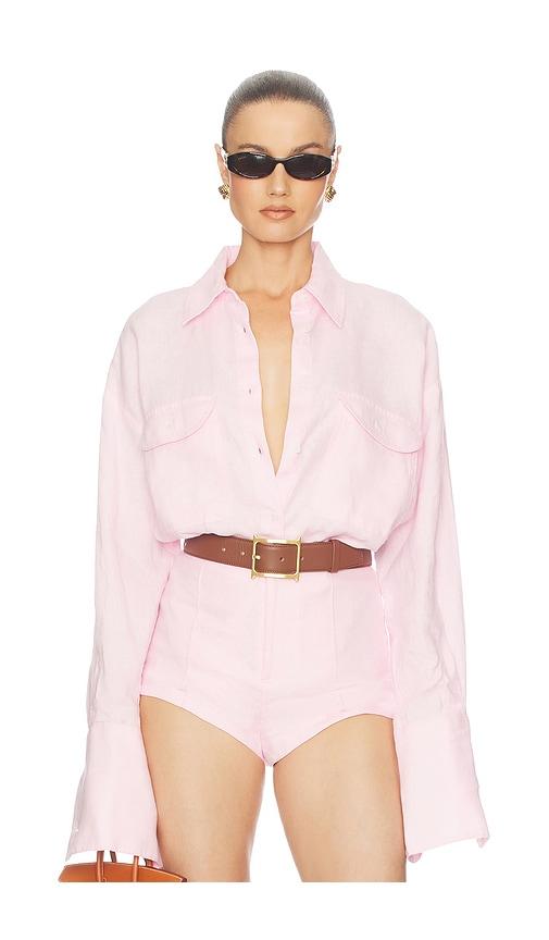 helsa washed linen shirt in pink. - size l/xl (also in xxs/xs, s/m)