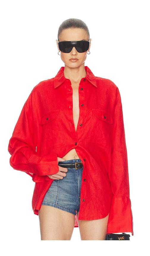helsa washed linen shirt in red. - size l/xl (also in xxs/xs, s/m)