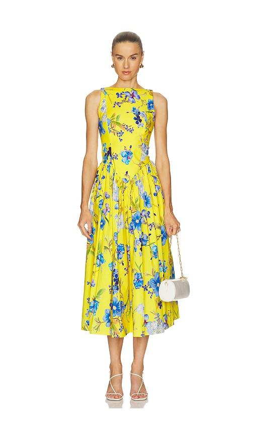 hemant and nandita boat neck midi dress in yellow. - size l (also in s, xxs, xs, xl)