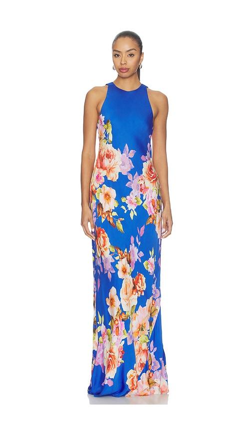 hemant and nandita crew neck bias maxi dress in blue. - size l (also in s, xl, xs, xxs)
