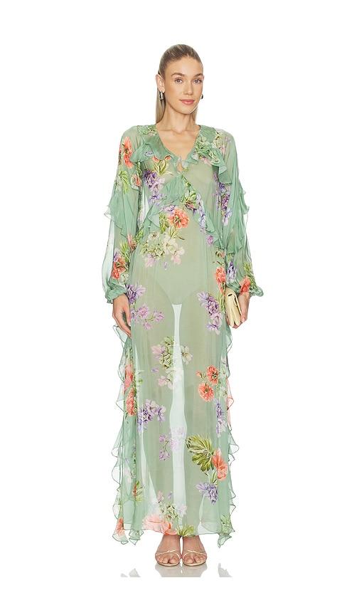hemant and nandita long ruffle kaftan in green. - size l (also in s, xs, xxs)