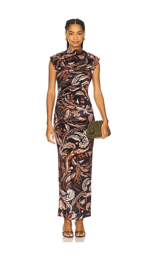 hemant and nandita mock neck midi dress in black,rust. - size l (also in s, xs)