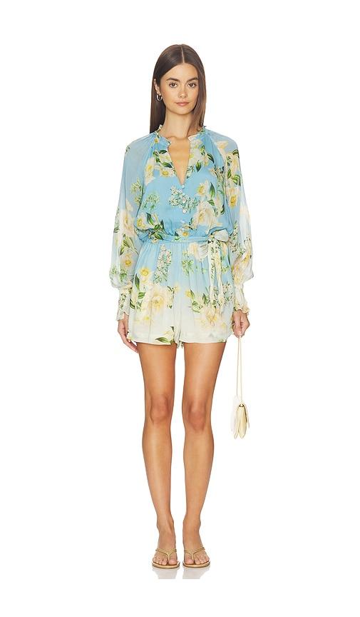 hemant and nandita romper with tie up belt in blue. - size l (also in s, xxs, xs, m, xl, xxl)