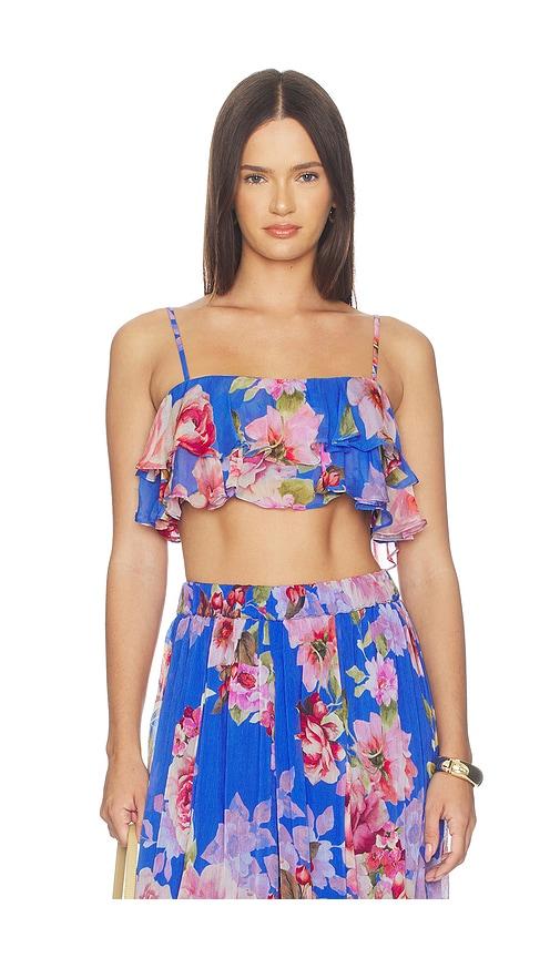 hemant and nandita ruffle top in blue. - size l (also in xxs, xs, s, m, xl)