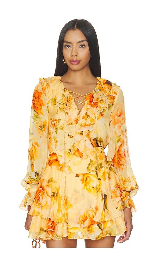 hemant and nandita ruffle top in yellow. - size l (also in m, s, xs, xxs)
