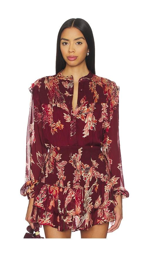 hemant and nandita smocked top in red. - size s (also in xs, xl)