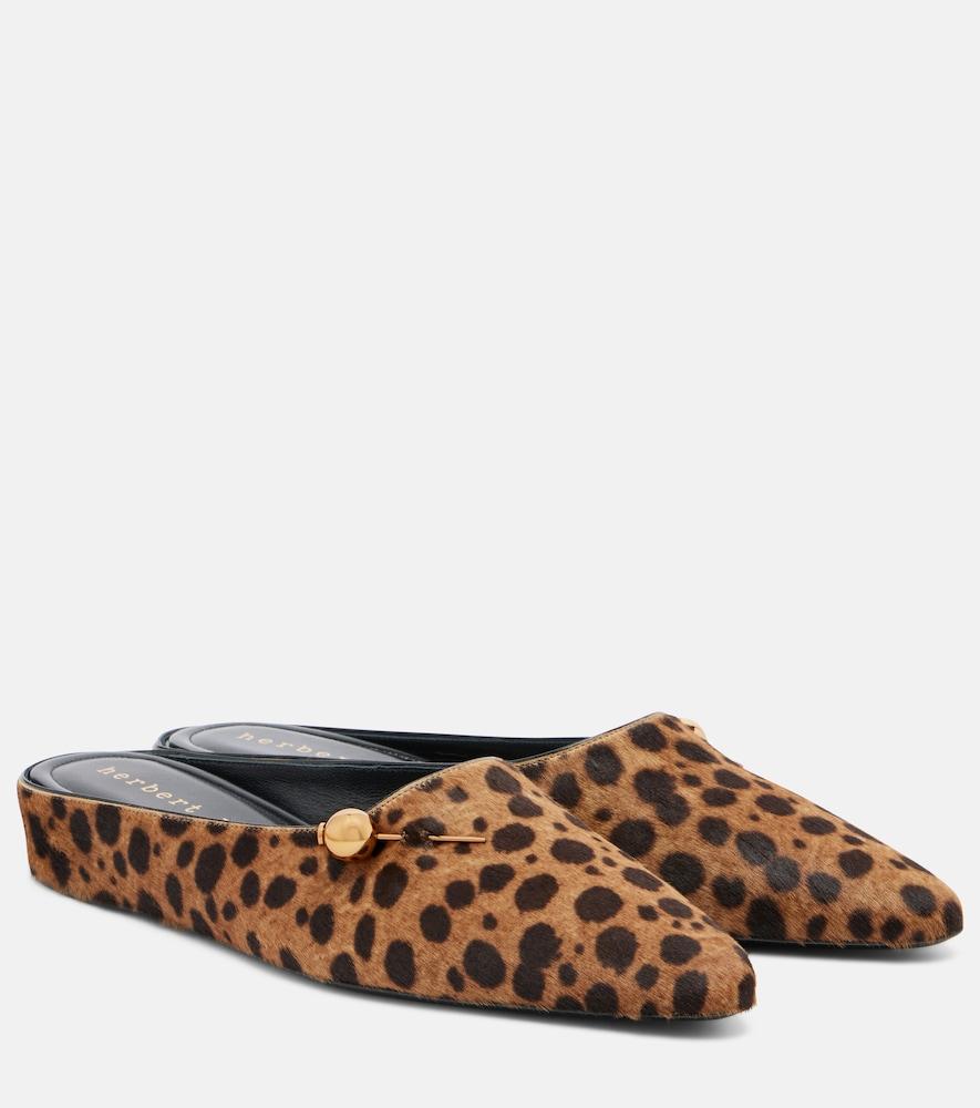 herbert levine sleep on it cheetah-print calf hair mules