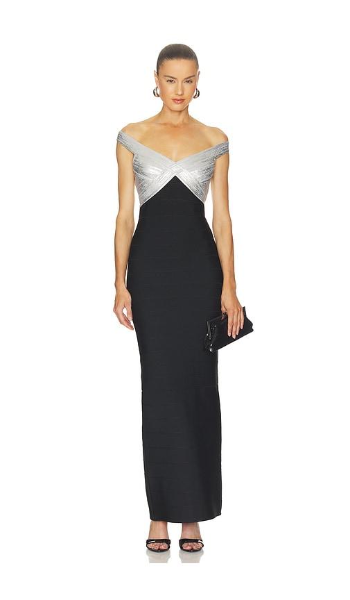 herve leger the metallic bonnie gown in black. - size l (also in s)