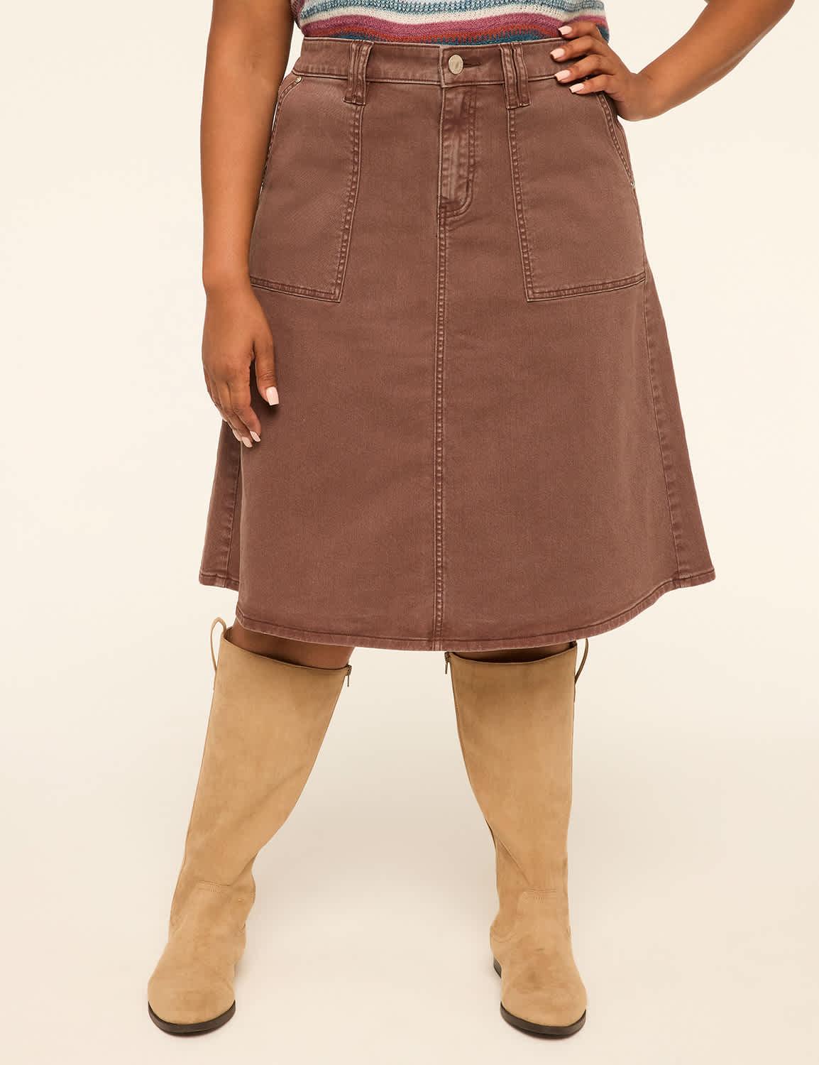 high-rise denim utility skirt