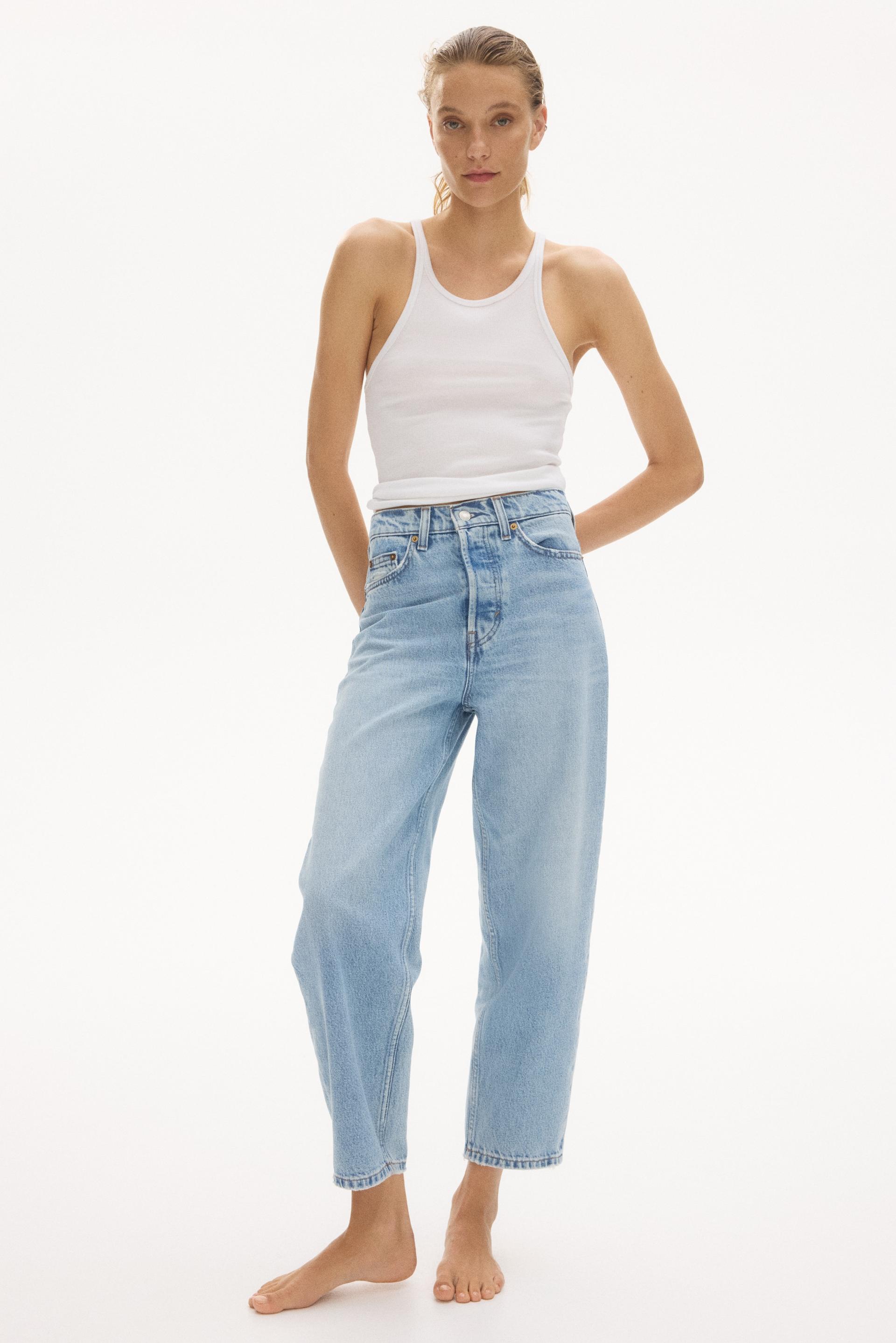 high-waist barrel-leg ankle jeans