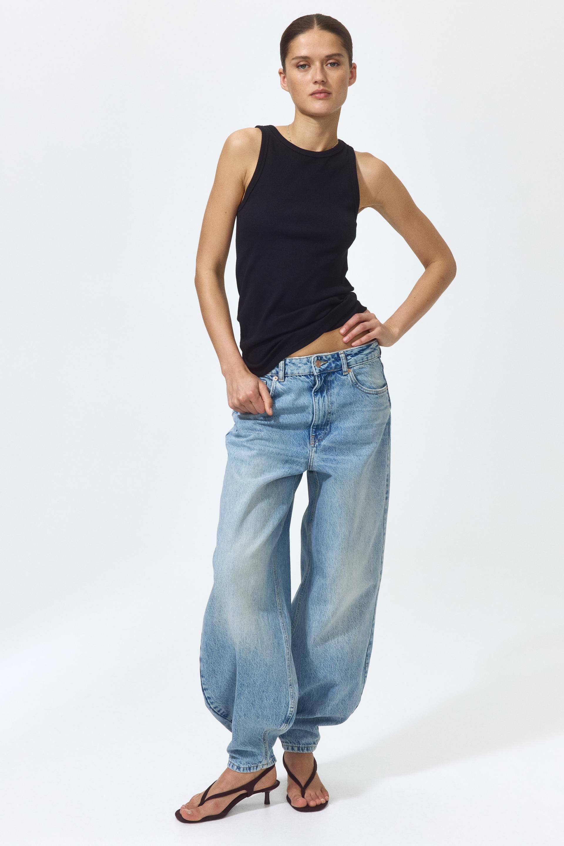 high-waist barrel-leg ankle jeans