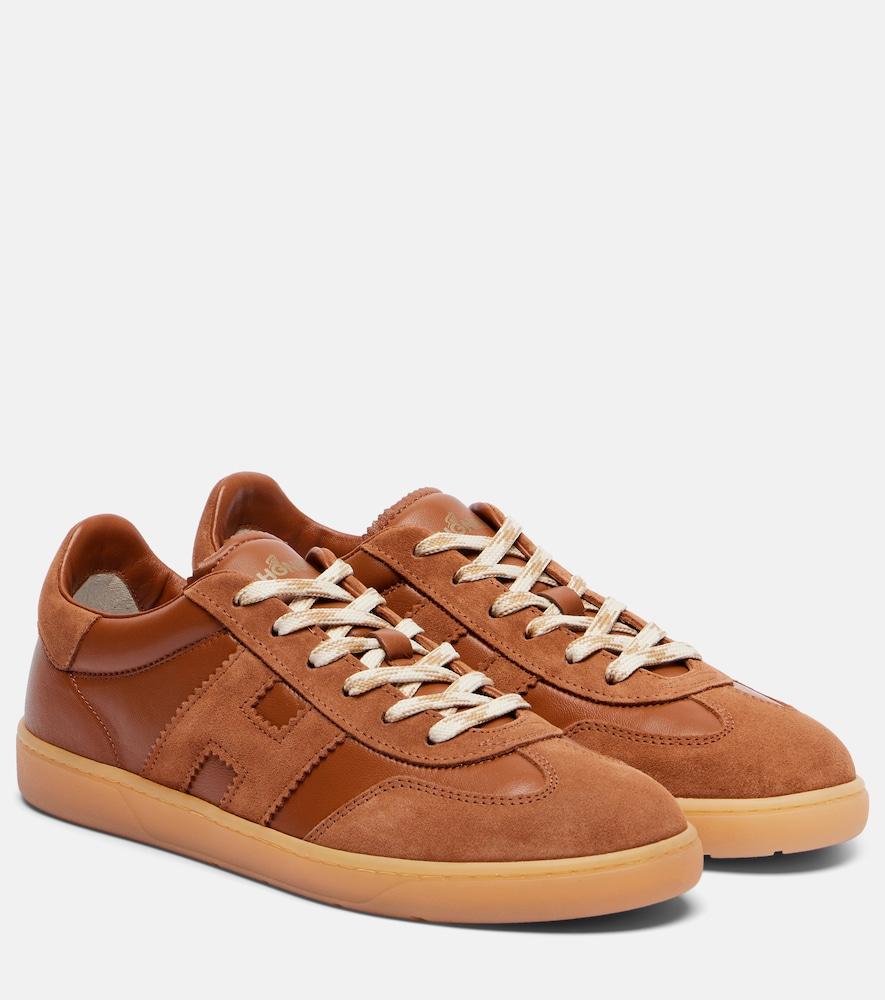 hogan cool suede-trimmed leather sneakers