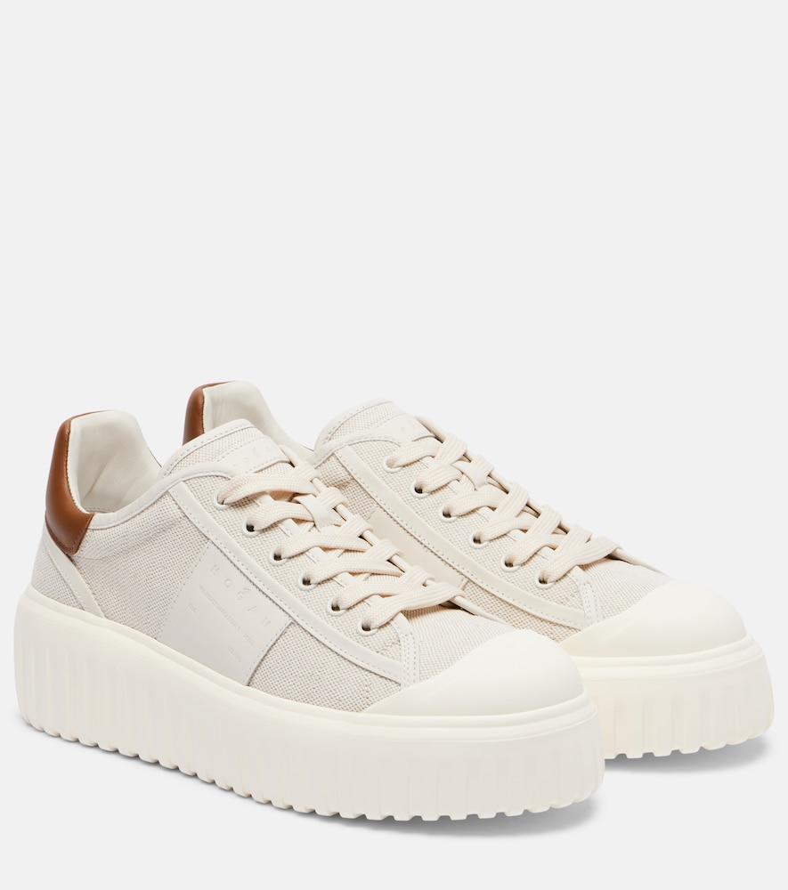 hogan h-stripes canvas and leather sneakers