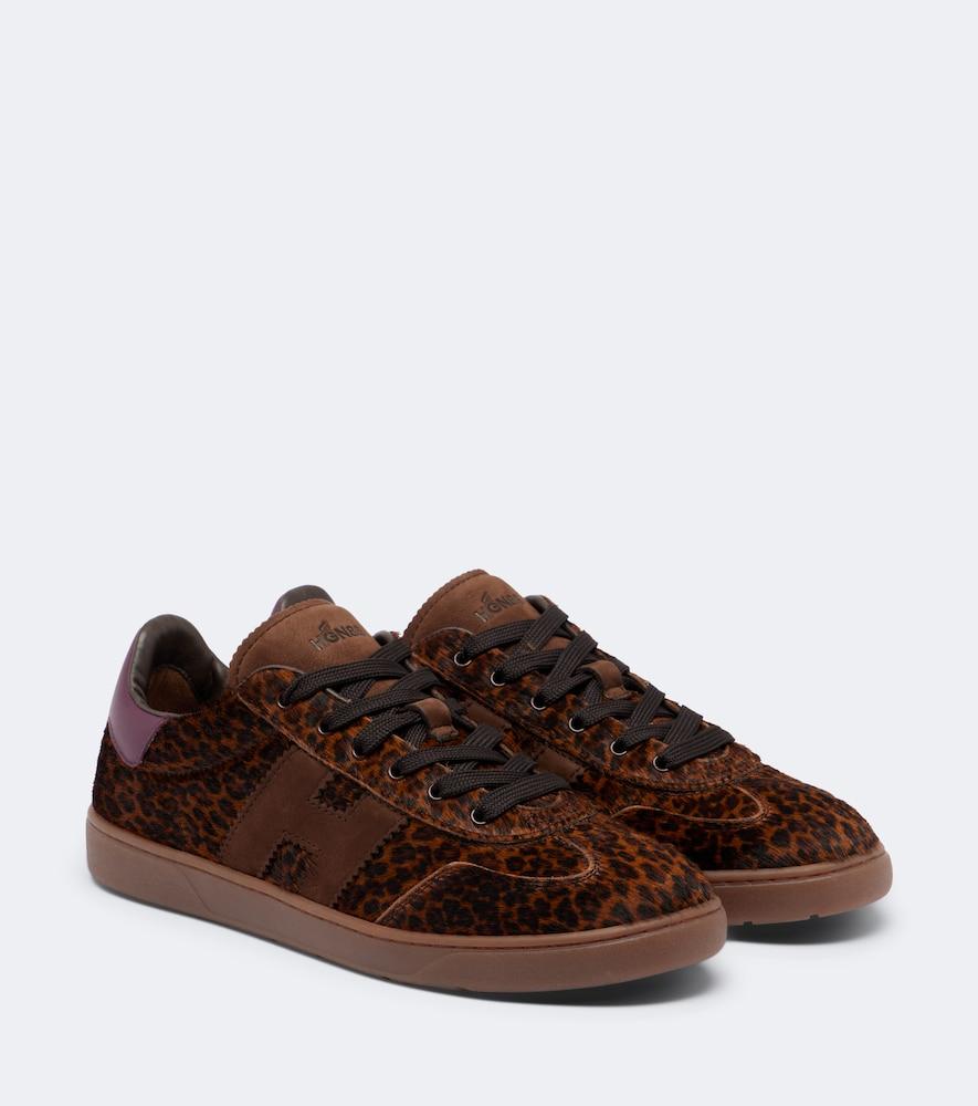 hogan h647 leopard-print calf hair sneakers