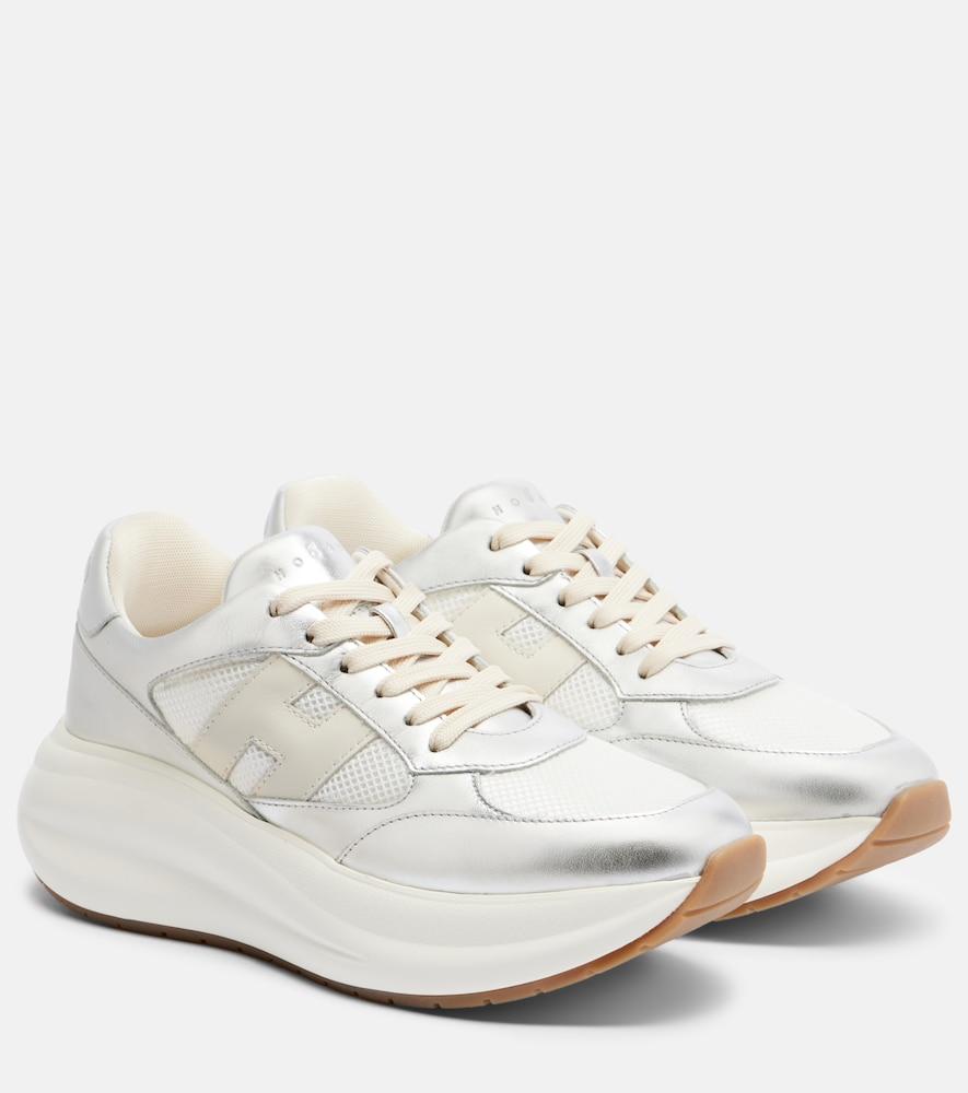 hogan maxi i active leather-trimmed sneakers