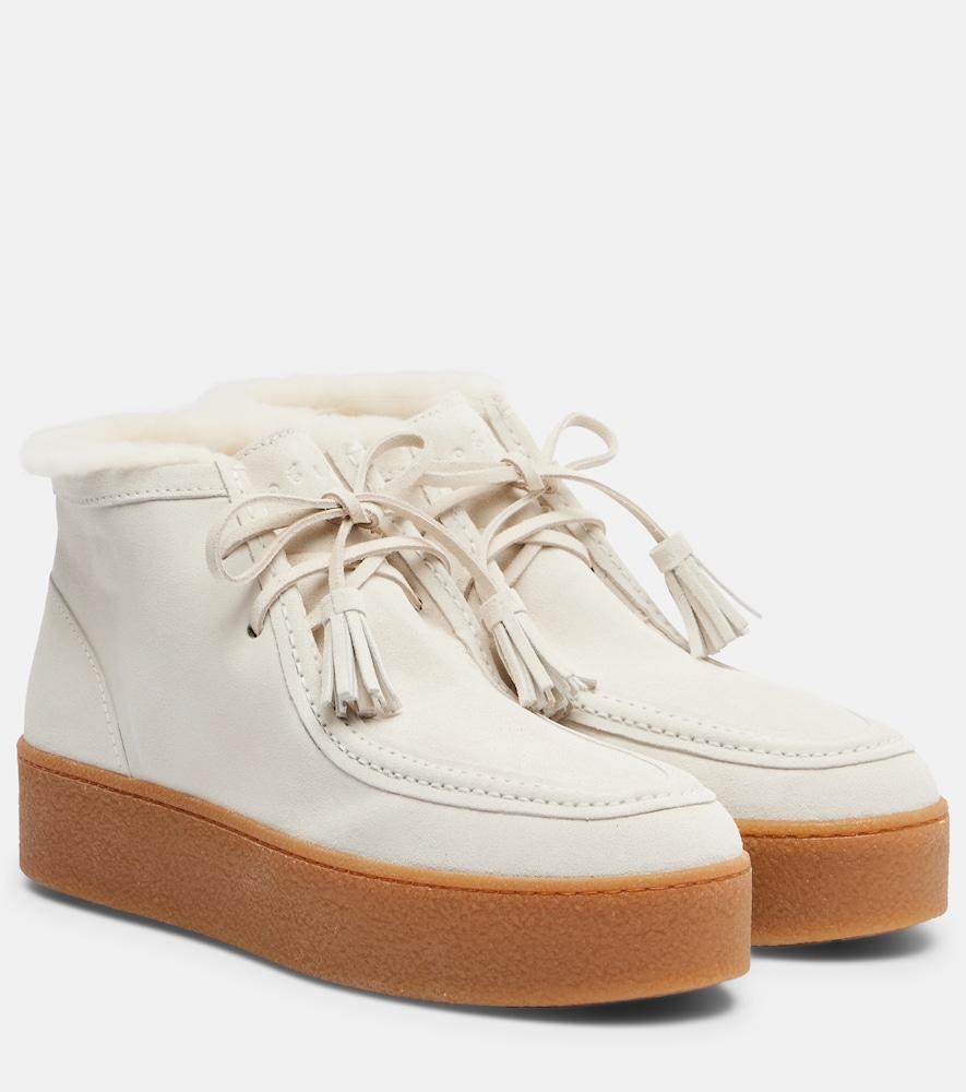 hogan shearling-trimmed suede ankle boots