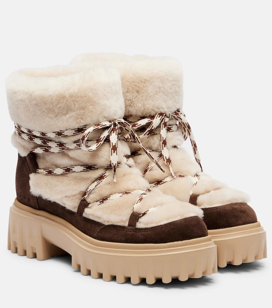 hogan suede and shearling lace-up boots