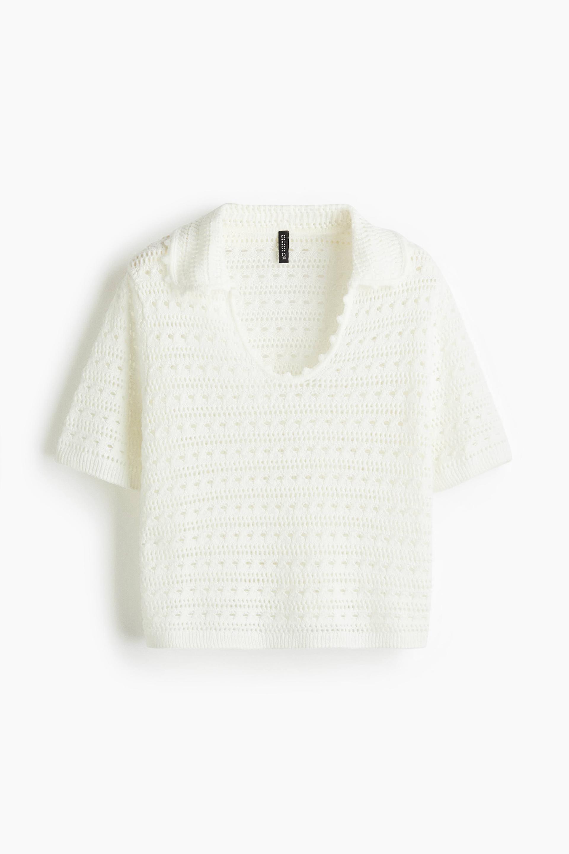 hole-knit top with collar