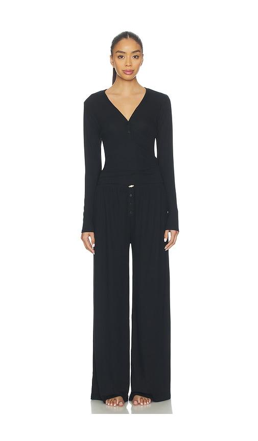 homebodii pointelle lounge set in black. - size l (also in m)