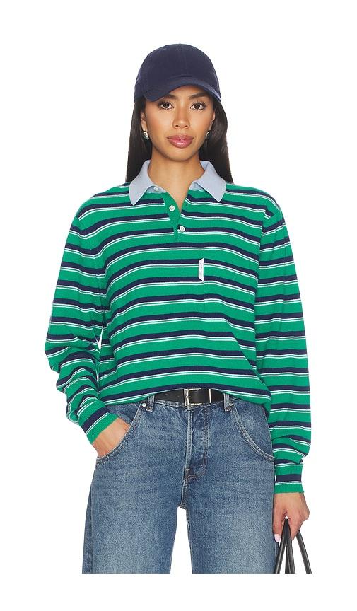 hommegirls knit stripe polo in green. - size m (also in s)