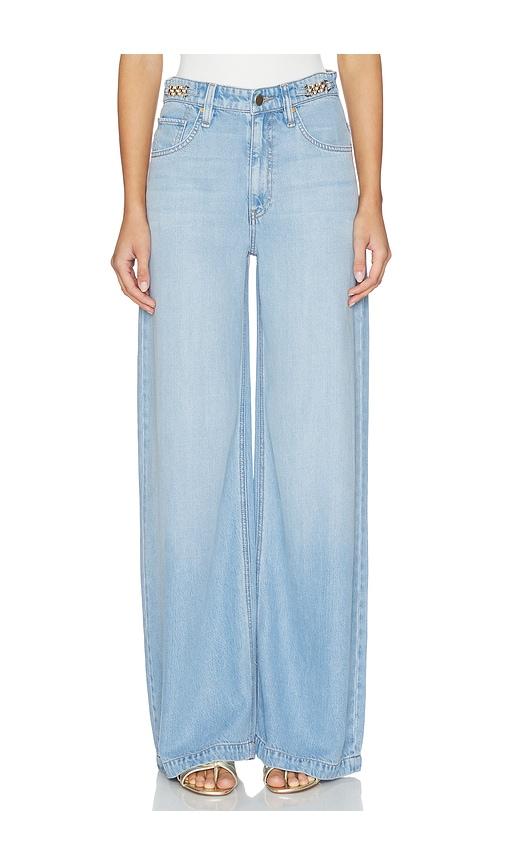 hudson jeans james high rise wide leg with accent hardware jeans in blue. - size 27 (also in 28)