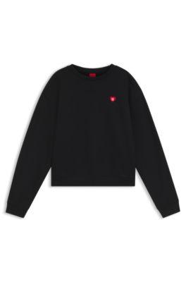 hugo all-gender cotton-terry sweatshirt with heart logo - black women's sweatshirts size xl