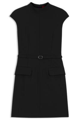 hugo belted dress with subtle shoulder padding - black women's business dresses size 6