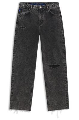 hugo black relaxed-fit jeans in rigid denim - black women's pants size 29/32