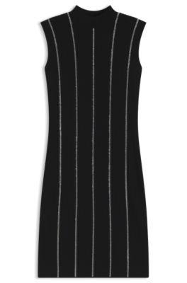 hugo bodycon dress with rhinestone stripes - black women's knitted dresses size xs