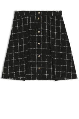 hugo checked-bouclé skirt with a-line profile - patterned women's mini skirts size 8