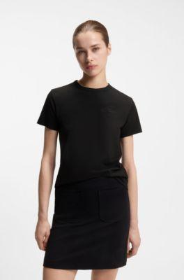 hugo embroidered-logo t-shirt in cotton jersey - black women's t-shirts size xs