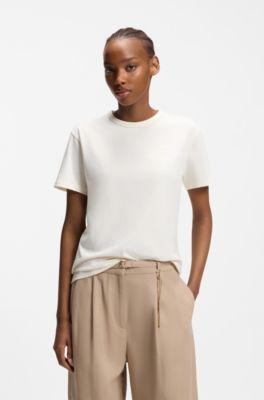 hugo embroidered-logo t-shirt in cotton jersey - white women's t-shirts size s