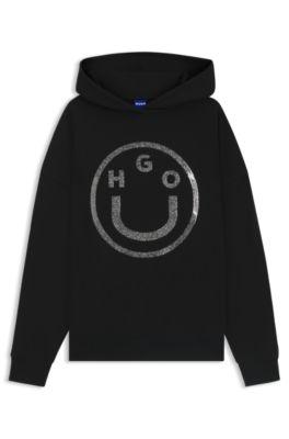 hugo happy- hoodie in cotton terry - black women's sweatshirts size m