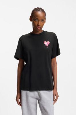 hugo heart-artwork t-shirt in cotton jersey - black women's t-shirts size xs