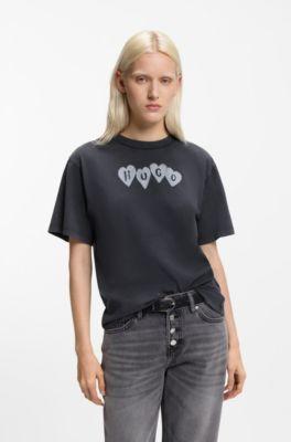 hugo heart-logo t-shirt in cotton jersey - black women's t-shirts size l