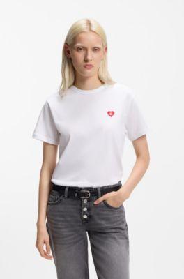 hugo heart-logo t-shirt in cotton jersey - white women's t-shirts size m
