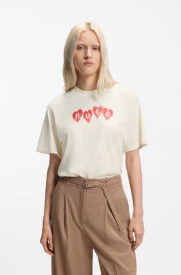 hugo heart-logo t-shirt in cotton jersey - white women's t-shirts size s