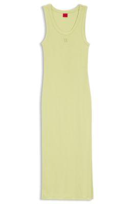 hugo jersey midi dress with stacked logo - light yellow women's midi dresses size s