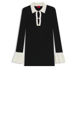 hugo knitted tube dress with logo keyhole placket - black women's knitted dresses size s
