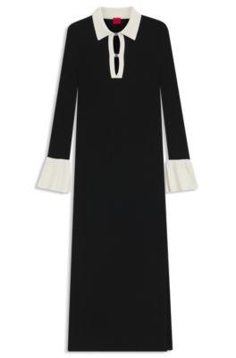 hugo knitted tube dress with logo keyhole placket - black women's knitted dresses size xs