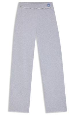 hugo logo-waistband tracksuit bottoms in cotton terry - light grey women's casual pants size s