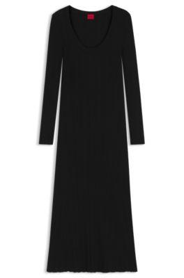 hugo midi dress with irregular rib - black women's knitted dresses size xs
