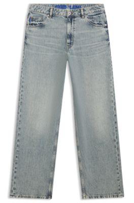 hugo ocean-blue loose-fit jeans in rigid denim - blue women's pants size 29/32