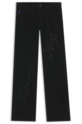hugo slim-fit jeans with rhinestone logos - black women's pants size 27/32